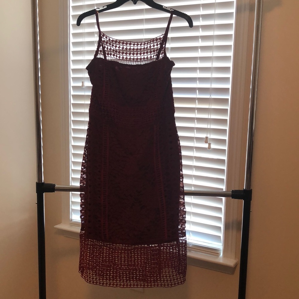 Burgundy lace cocktail dress